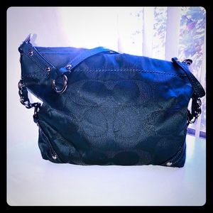 Navy blue metallic Coach Monogram purse